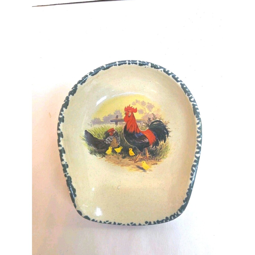 Rare Vintage Handmade Casey Pottery Rooster & Hen Spoon rest Marshall Texas